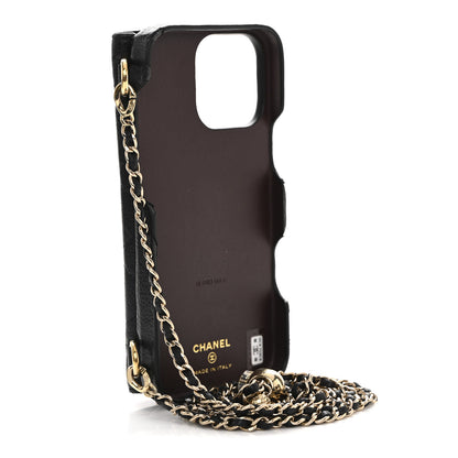 Chanel Caviar Quilted Pearl Crush iPhone 16 Pro Max Case With Chain Black 3 of 9