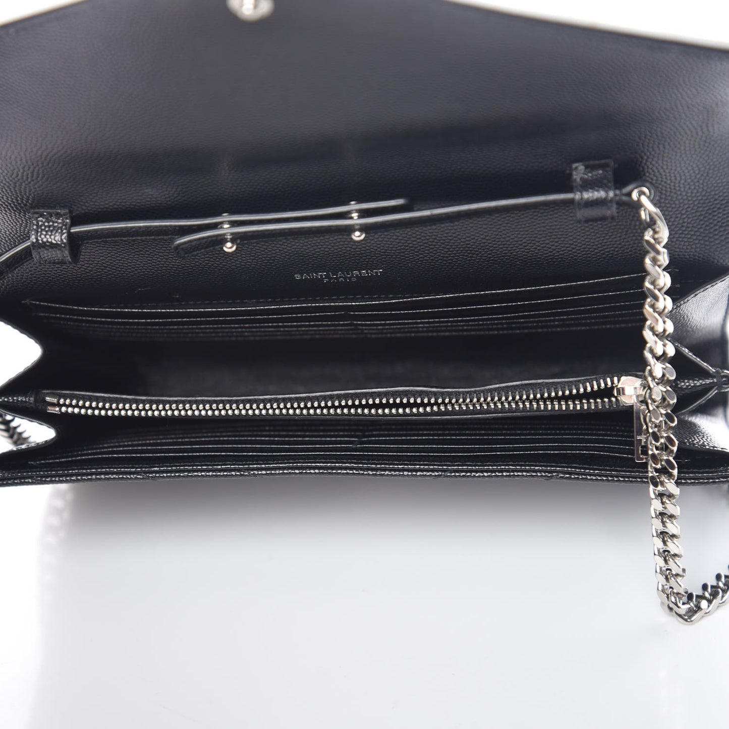 Grain De Poudre Matelasse Chevron Bi-Color Monogram Chain Wallet White Black