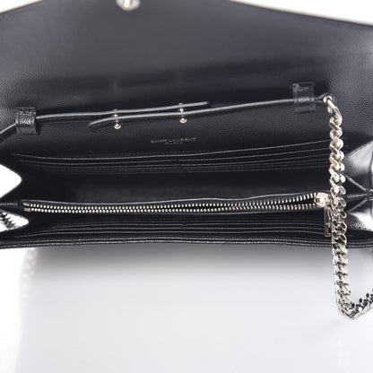 Saint Laurent Grain De Poudre Matelasse Chevron Bi-Color Monogram Chain Wallet White Black 5 of 13