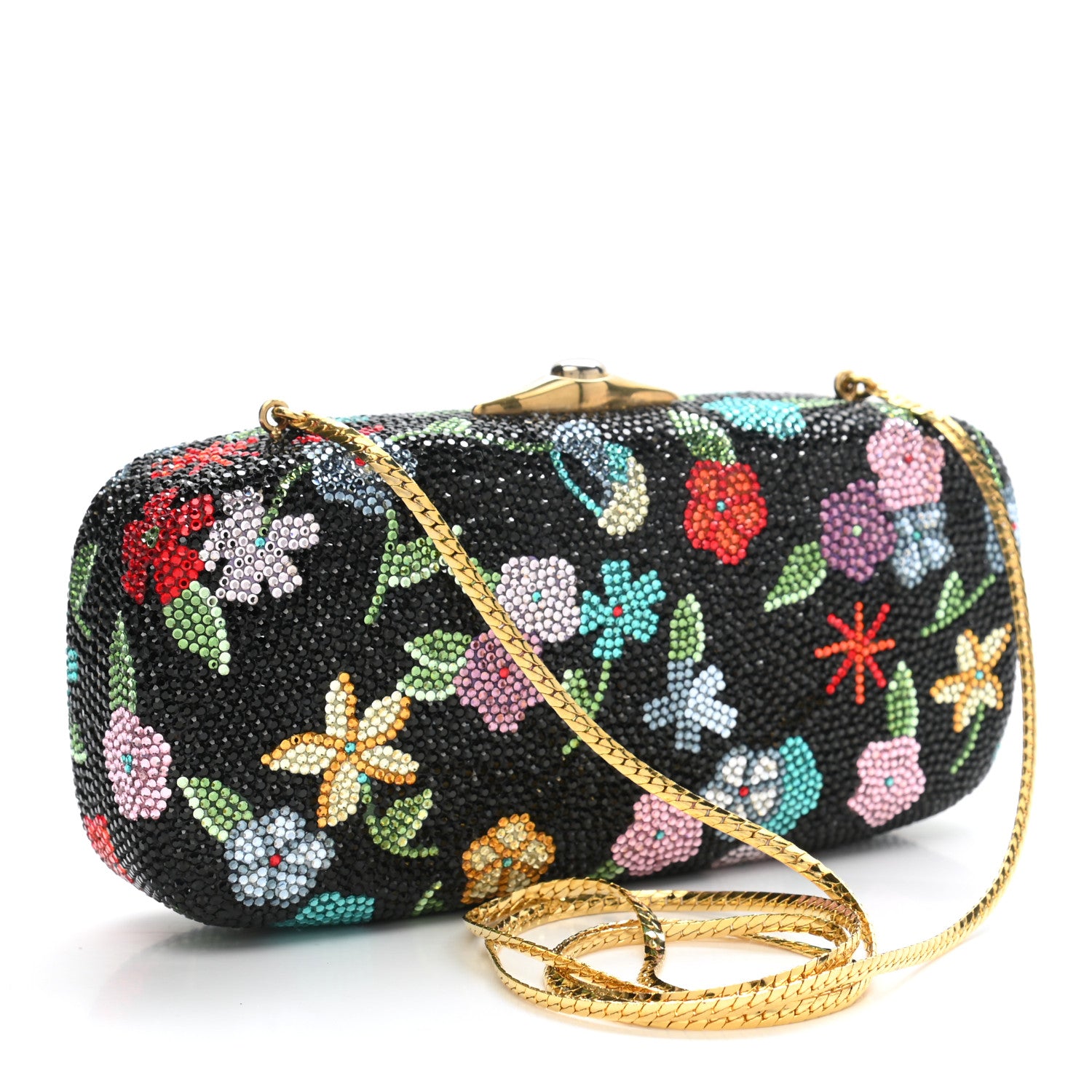 Judith Leiber Swarovski Crystal Flower Clutch Black Gold Multicolor 3 of 8