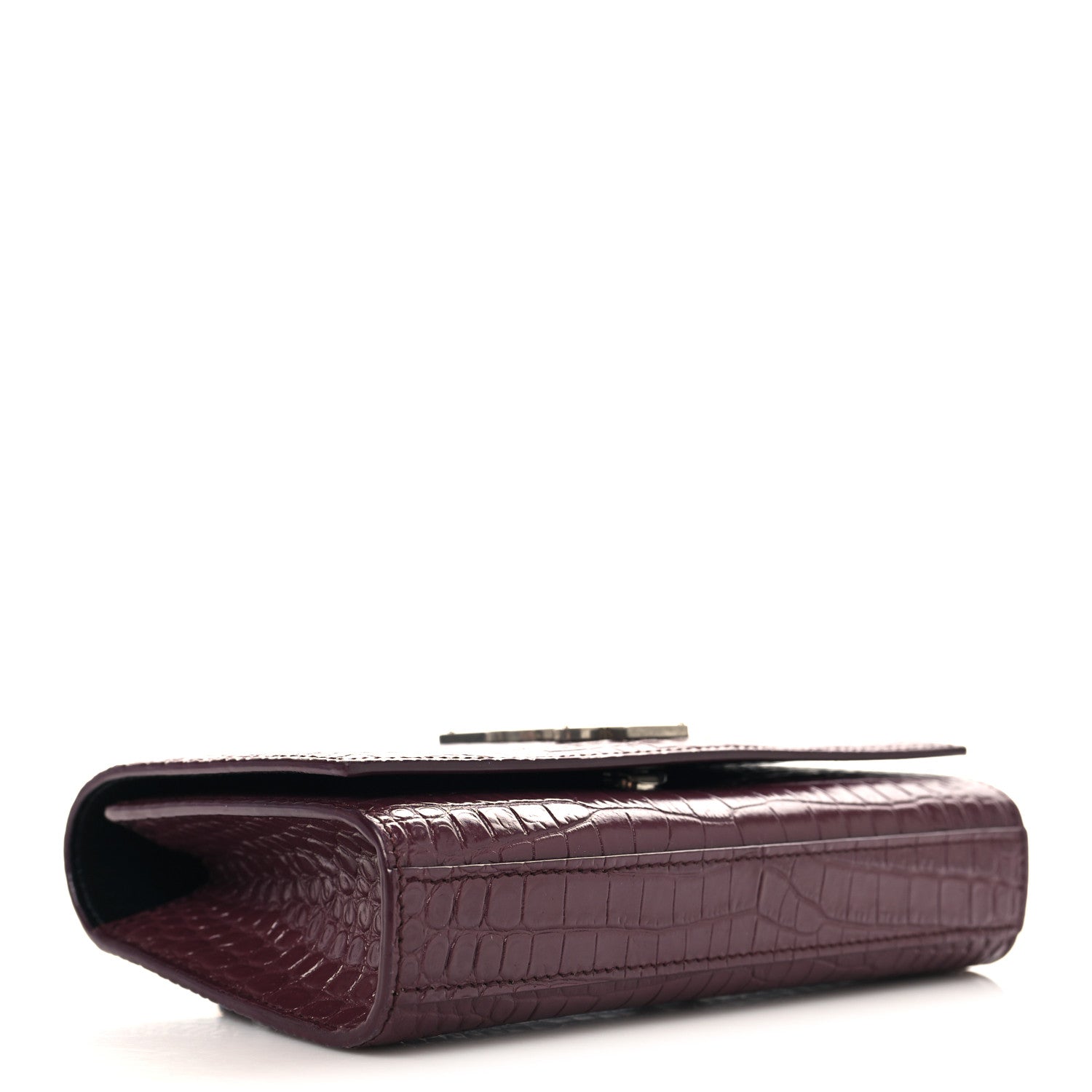 Saint Laurent Calfskin Crocodile Embossed Monogram Kate Belt Bag Burgundy 4 of 9