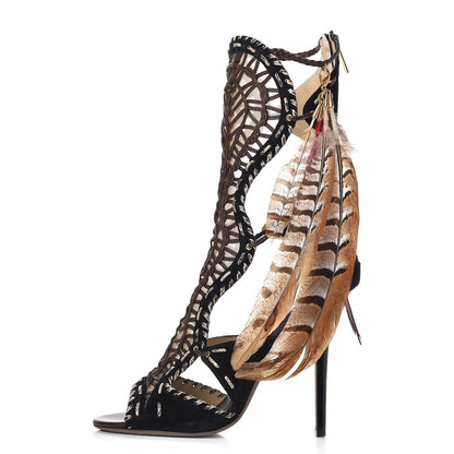 Jimmy Choo Suede Feather Trim Kevan Gladiator Sandals 39 Multi 1 of 11