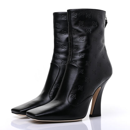 Fendi Vitello Karligraphy Embossed FFreedom High Heel Ankle Boots 38.5 Black 3 of 7
