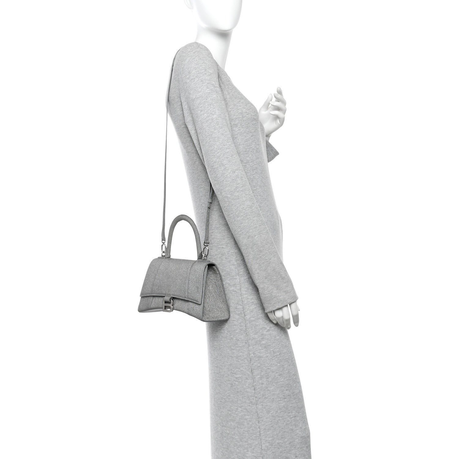 Balenciaga Glitter Fabric Small Hourglass Top Handle Bag Grey 2 of 10