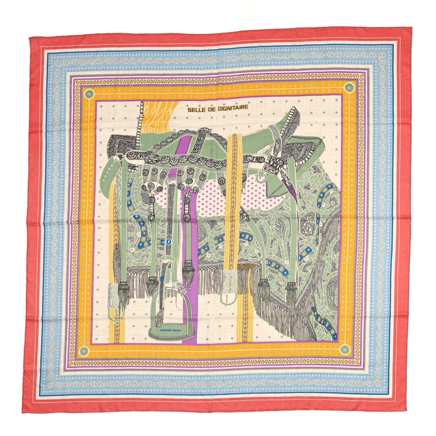 Hermes Cashmere Selle De Dignitaire Bandana Shawl 140 Vieux Rose Naturel 2 of 5