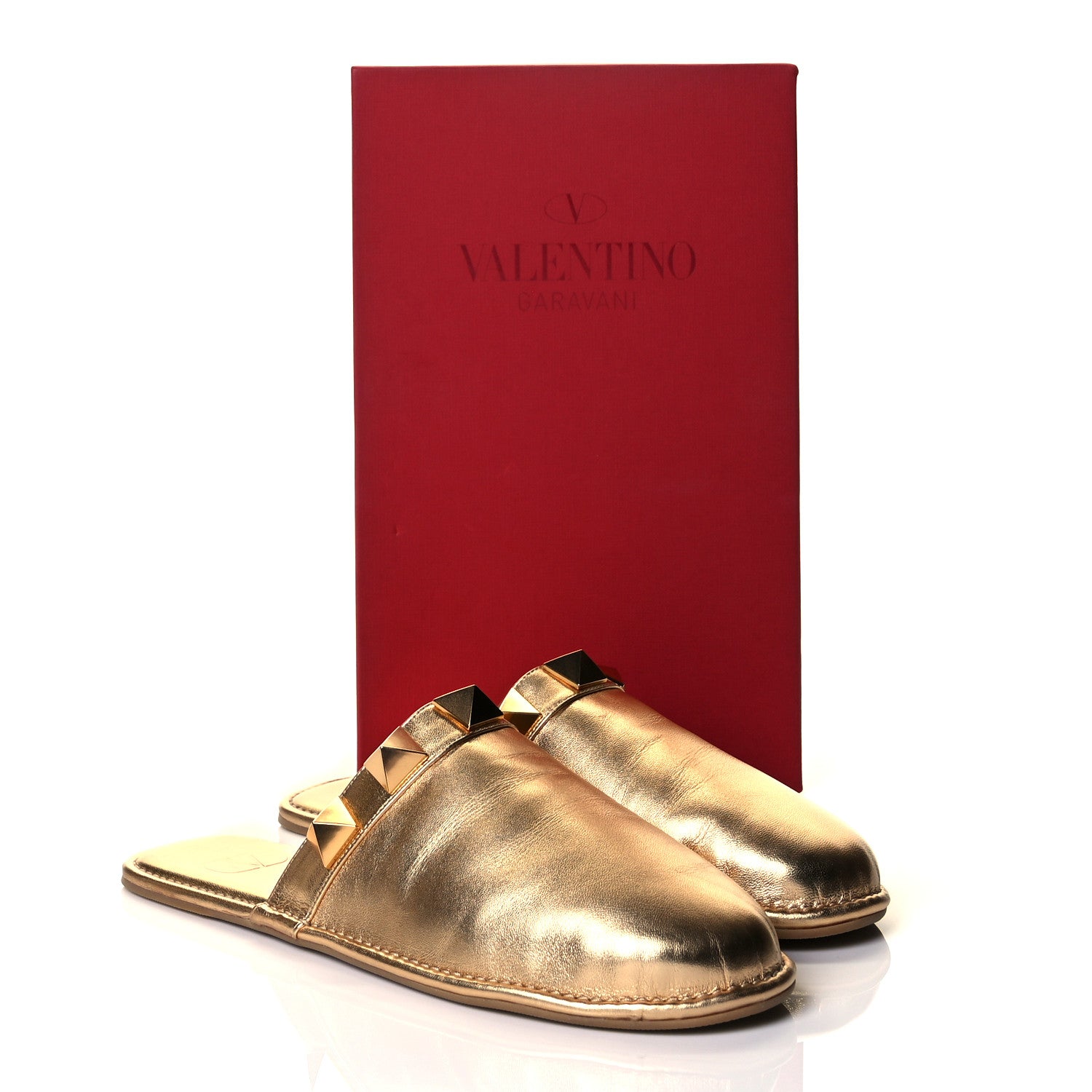 Valentino Garavani Metallic Nappa Roman Stud Slippers 39.5 Antique Brass 9 of 9