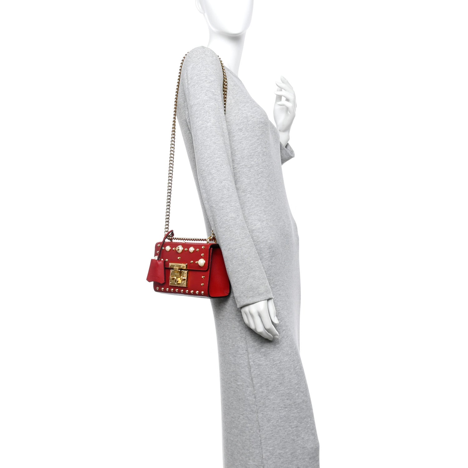Gucci Calfskin Studded Small Padlock Shoulder Bag Hibiscus Red 2 of 15