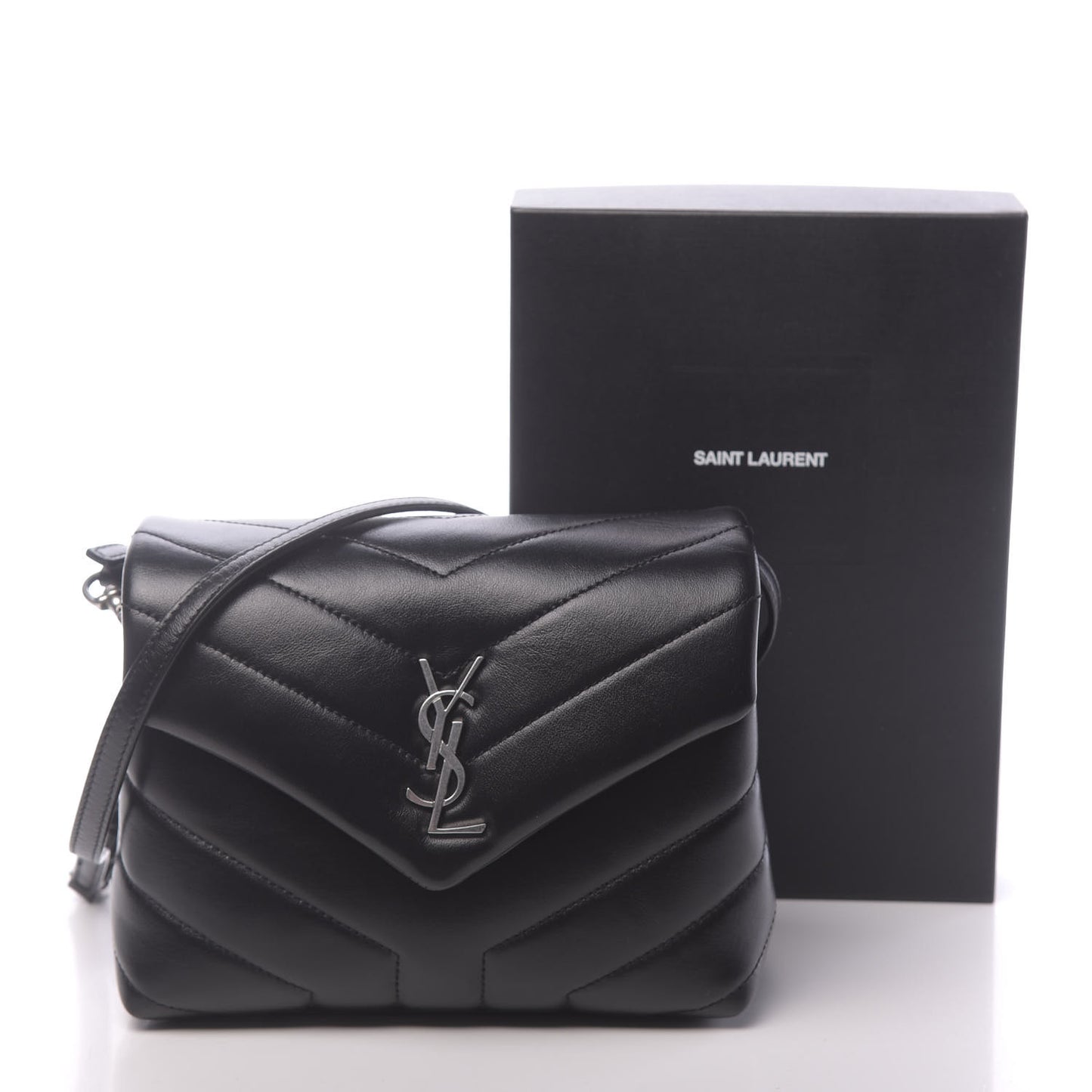 Calfskin Y Quilted Monogram Toy Loulou Crossbody Bag Black