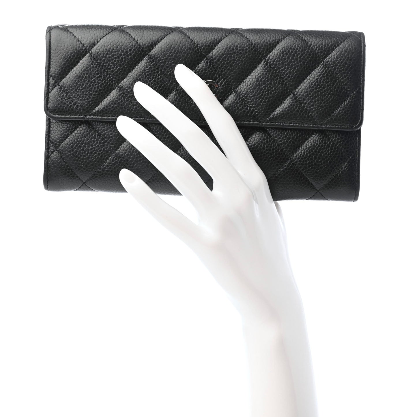 Caviar Quilted Large Gusset Flap Wallet Black