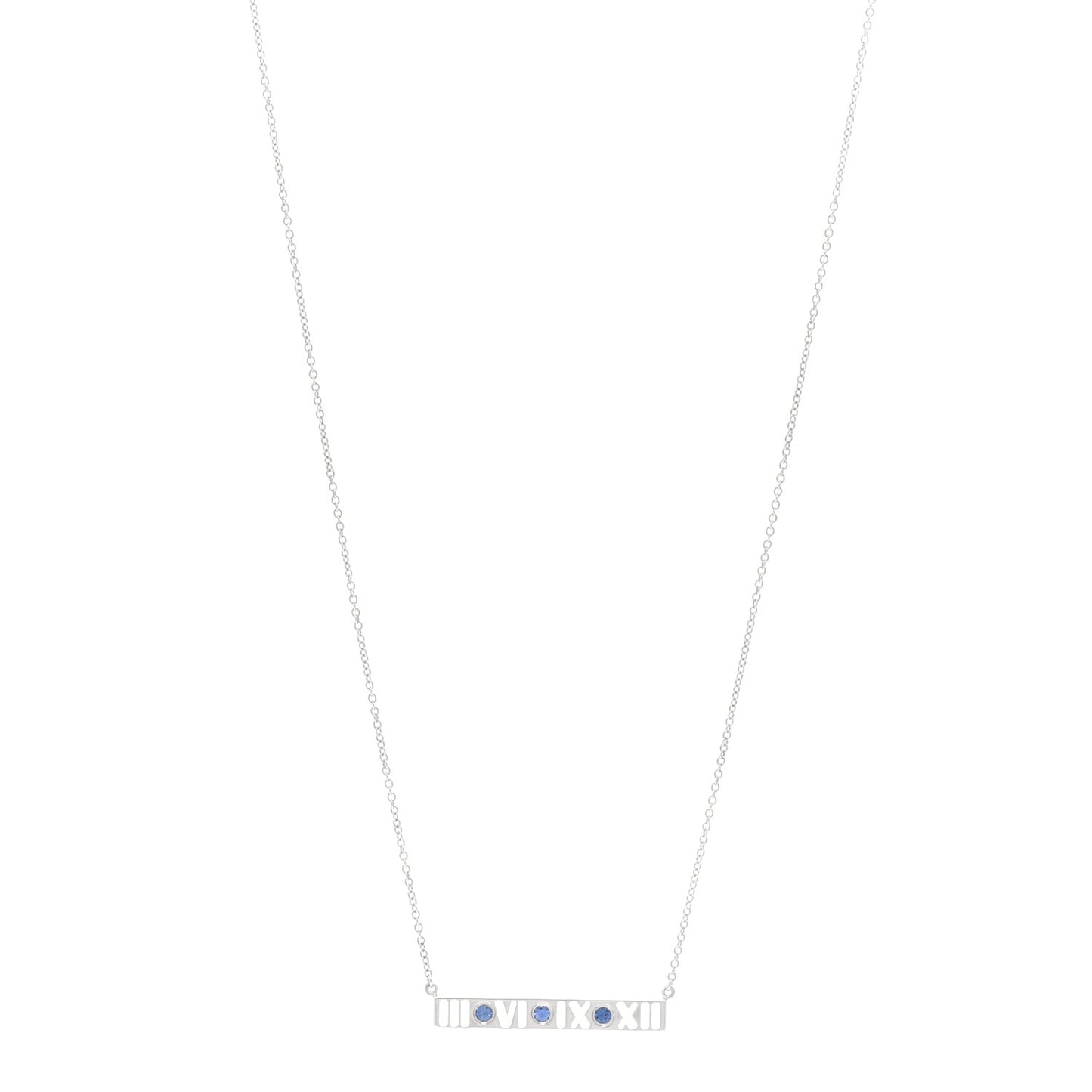 Sterling Silver Blue Sapphire Atlas Bar Pendant Necklace