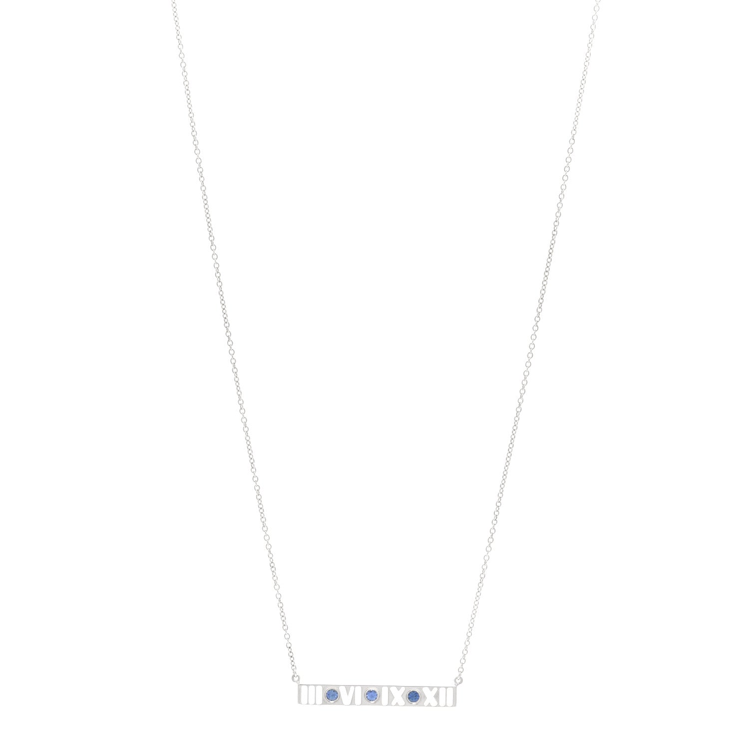 Tiffany Sterling Silver Blue Sapphire Atlas Bar Pendant Necklace 1 of 4