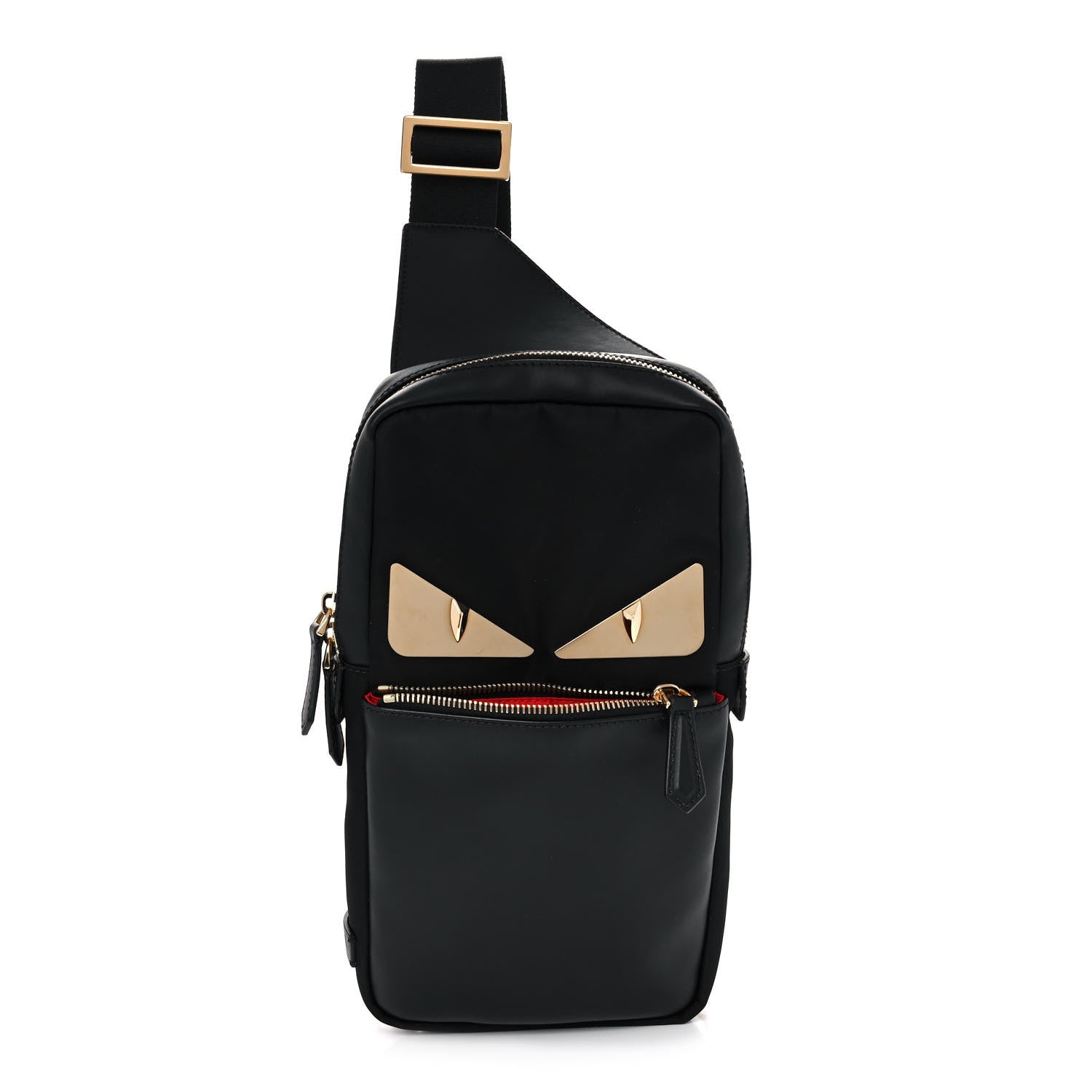 Fendi Nylon Vitello Liberty Metal Monster Eyes Sling Bag Black