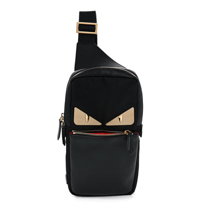 Fendi Nylon Vitello Liberty Metal Monster Eyes Sling Bag Black 1 of 10