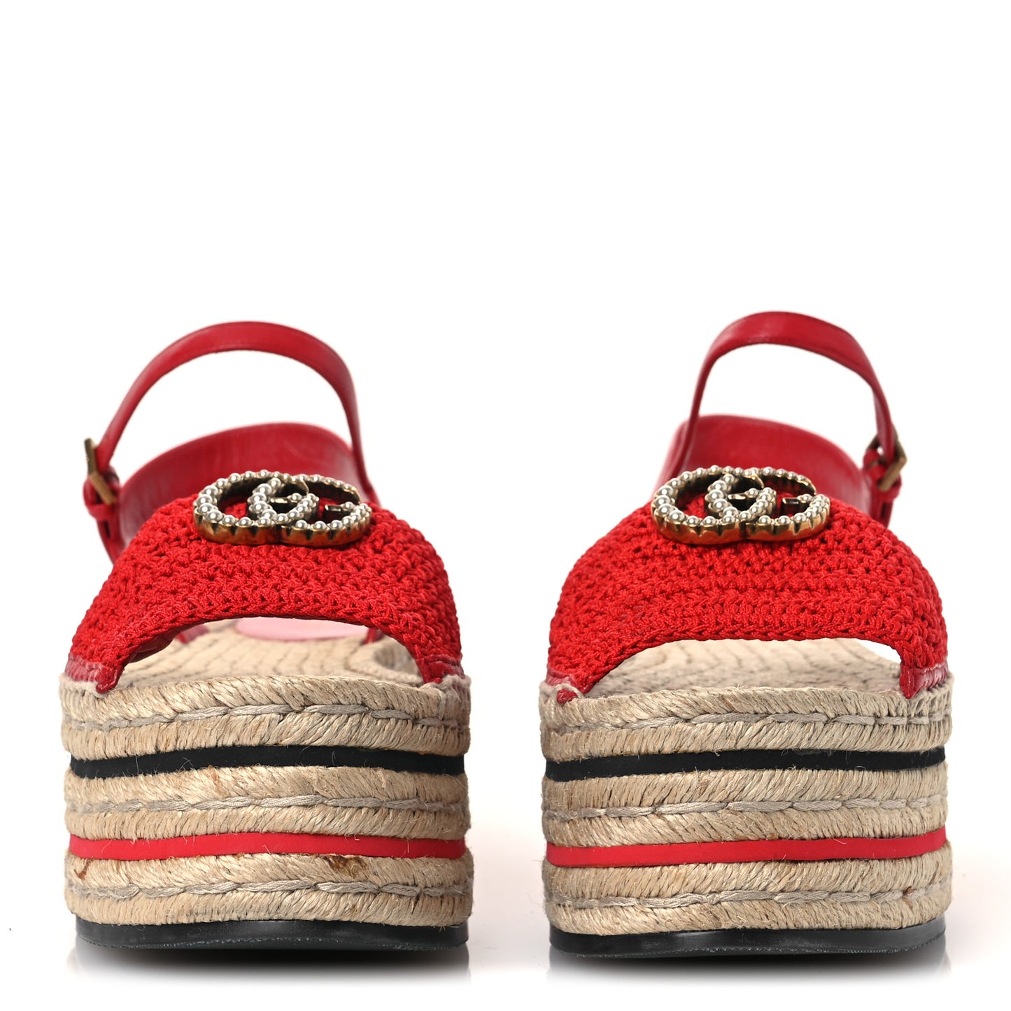 Cotton Malaga Kid Crochet Pearly GG Lilibeth Espadrille Platform Sandals 39 Hibiscus Red