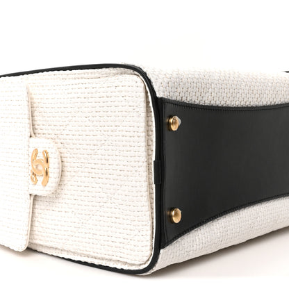 Chanel Braided Raffia Calfskin Quilted Small Chanel 25 Handbag White Black 16 of 21