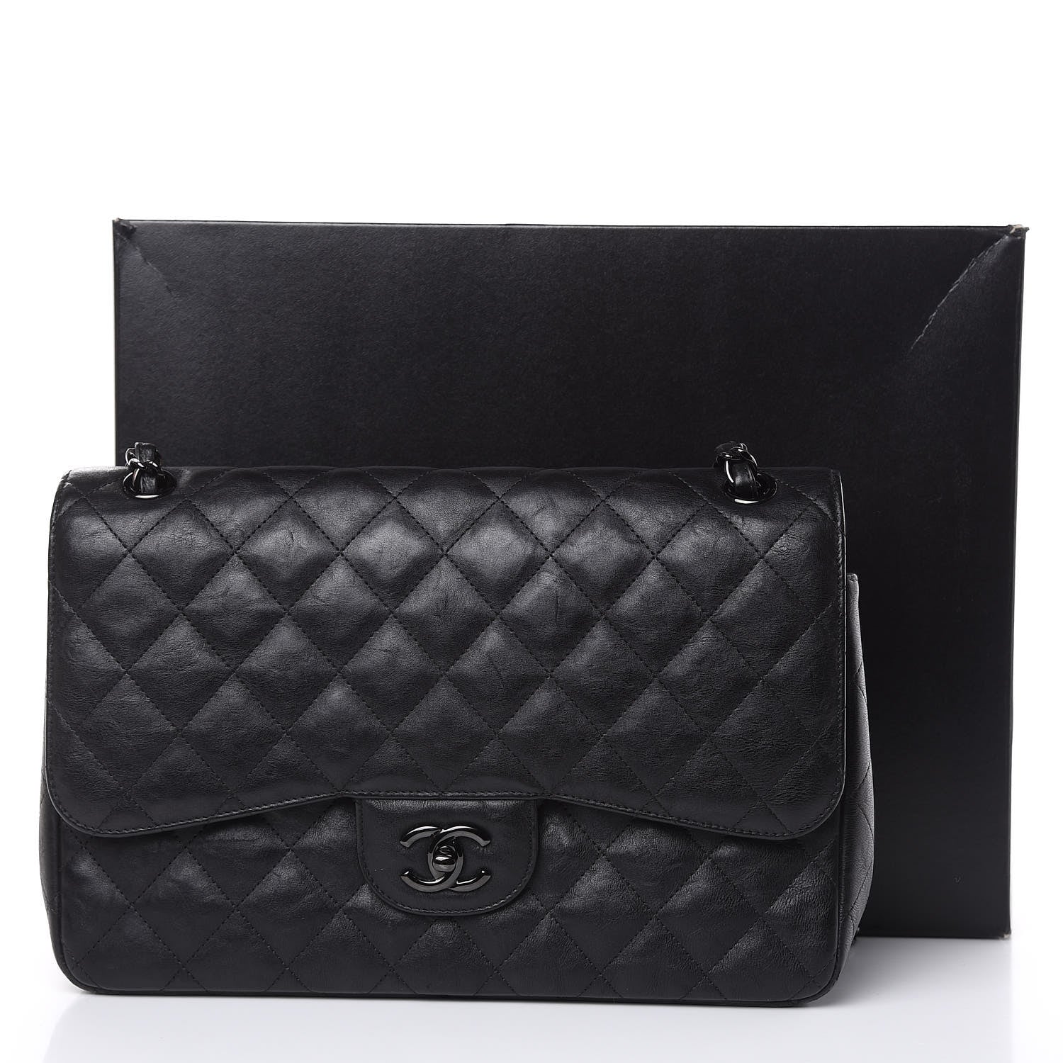Chanel Crumpled Calfskin Quilted Jumbo Double Flap So Black 13 of 13