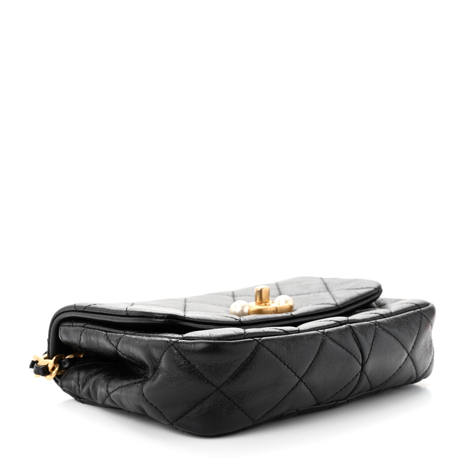 Chanel Glazed Calfskin Quilted Mini Pearl Side Flap Black 4 of 11