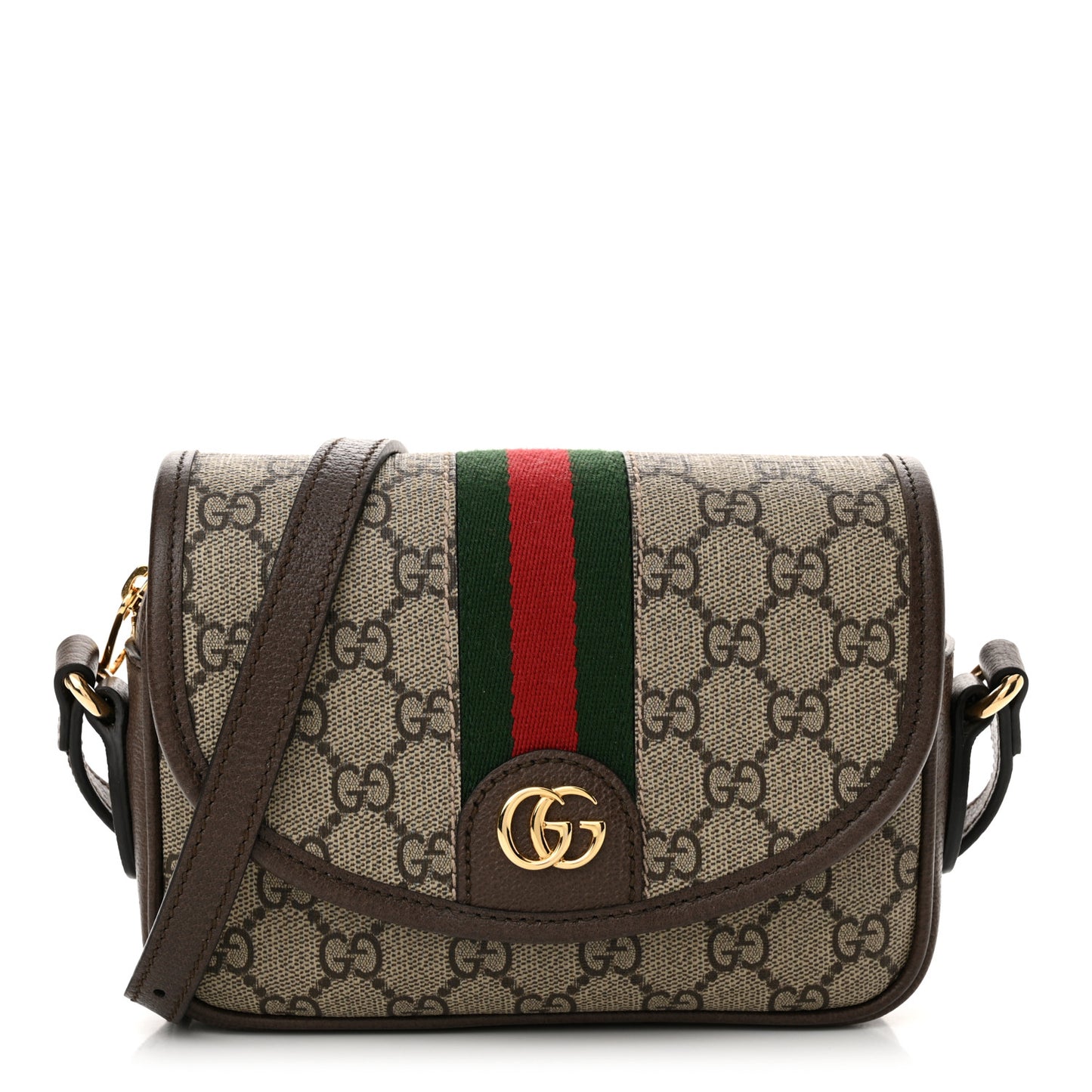 GG Supreme Monogram Textured Dollar Calfskin Mini Ophidia Flap Shoulder Bag Beige Ebony New Acero