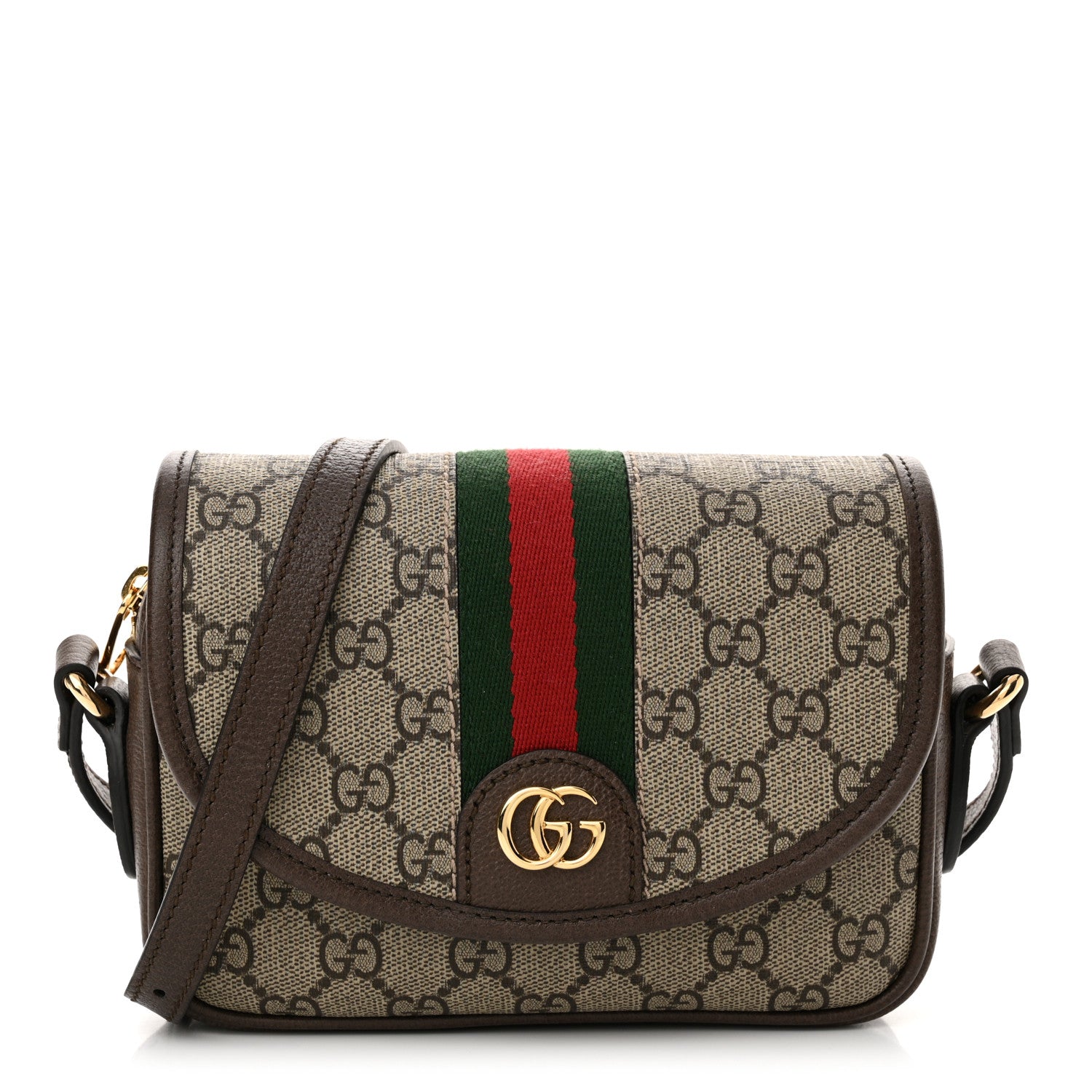 Gucci GG Supreme Monogram Textured Dollar Calfskin Mini Ophidia Flap Shoulder Bag Beige Ebony New Acero 1 of 10