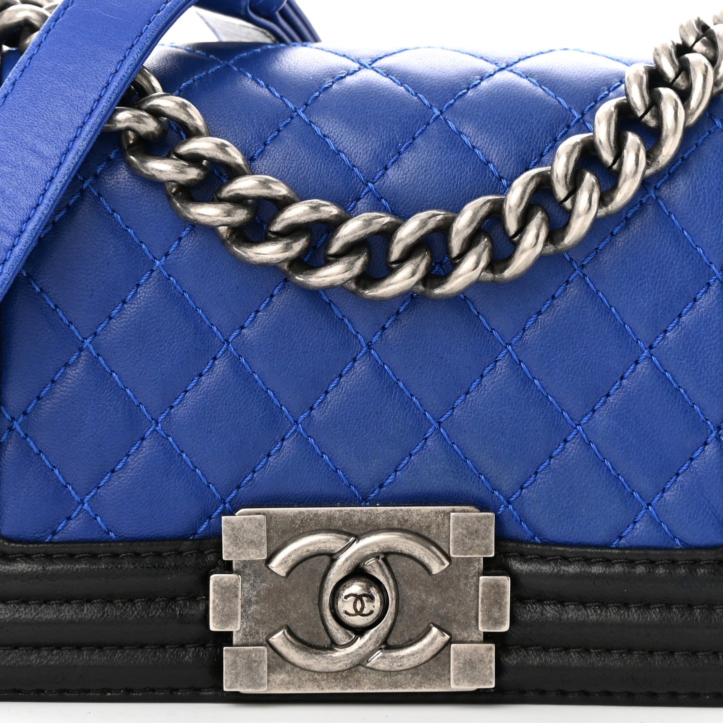 Lambskin Quilted Small Boy Flap Black Blue