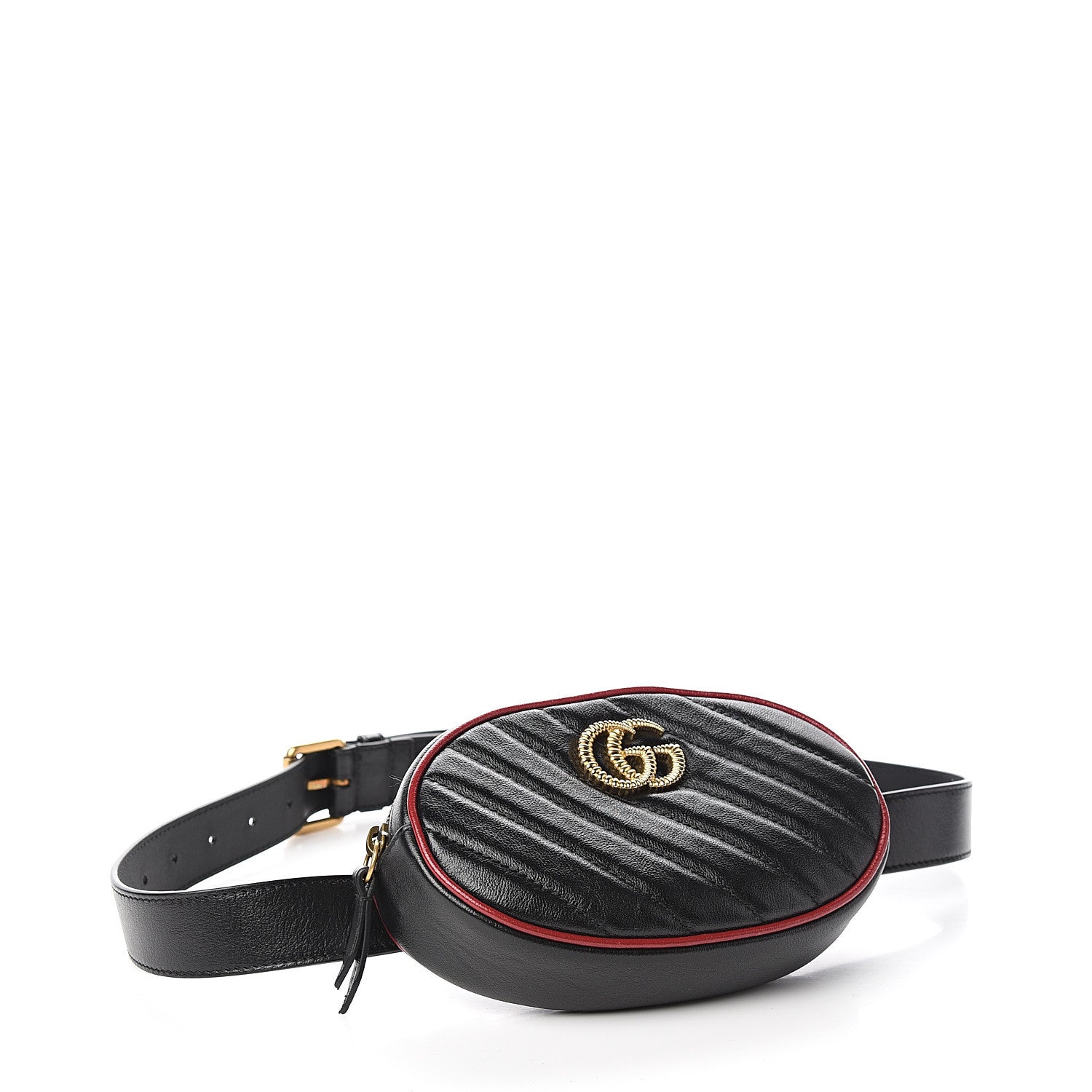 Gucci Azalea Calfskin Matelasse Diagonal Torchon GG Marmont Belt Bag 85 34 Black Romantic Cerise 3 of 9