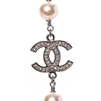 Chanel Crystal Pearl CC Long Necklace Silver 5 of 5