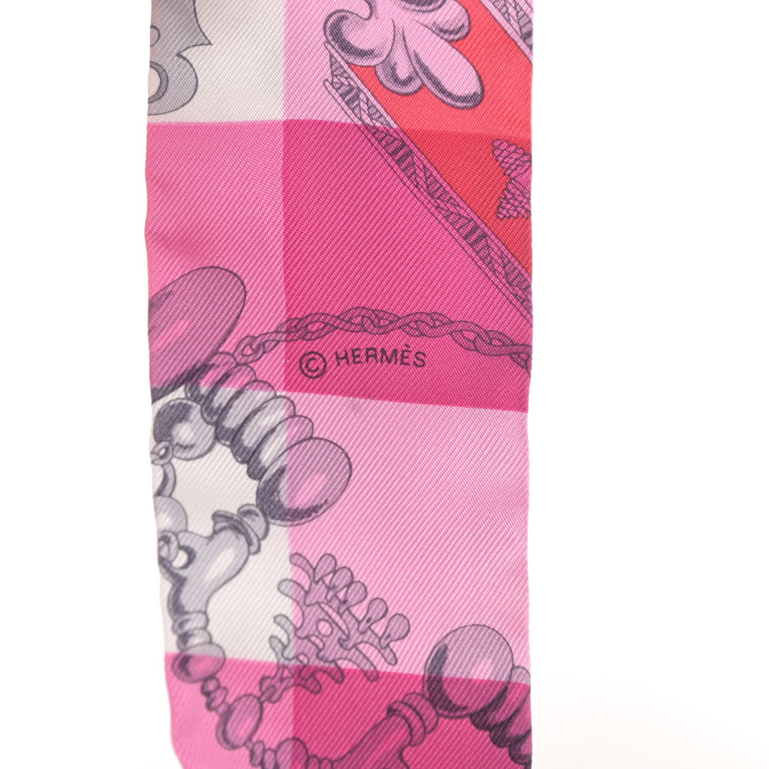 Hermes Silk Mors Et Gourmettes Vichy Twilly Rose Vif Framboise White 3 of 4