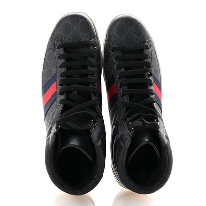 Gucci Calfskin Nylon Web Monogram Mens Ace High Top Sneakers 10 Black 2 of 11