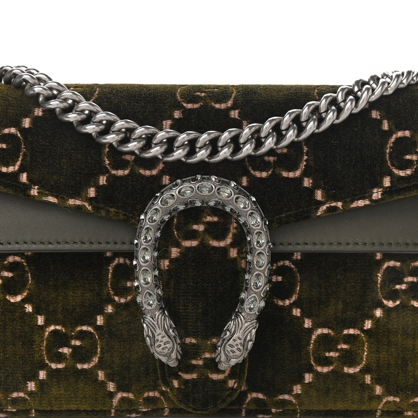 Velvet Moon Calfskin Crystal GG Monogram Small Dionysus Shoulder Bag Dark Olive Rose Gold