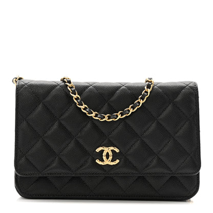 Chanel Caviar Quilted Textured CC Wallet On Chain WOC Black 1 of 14