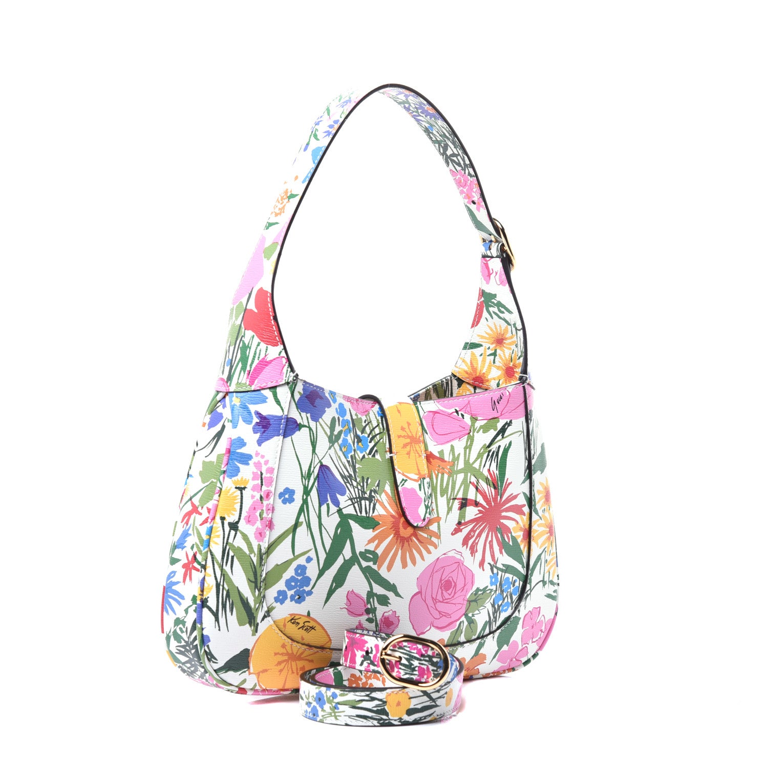 Gucci X KEN SCOTT New Shangai Calfskin Jardin D'Avril Floral Print Small Jackie 1961 Hobo Ivory Pink 3 of 10