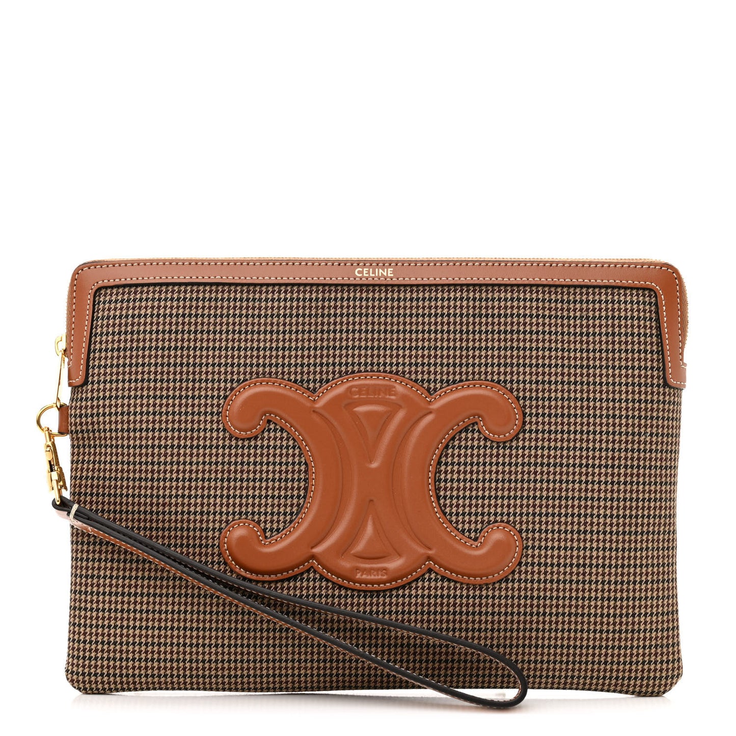 Textile Calfskin Pied De Poule Print Triomphe Striped Small Pouch Multicolor