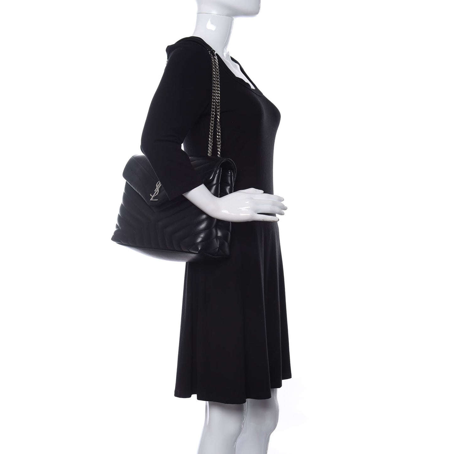 Calfskin Y Quilted Monogram Medium Loulou Chain Satchel Black