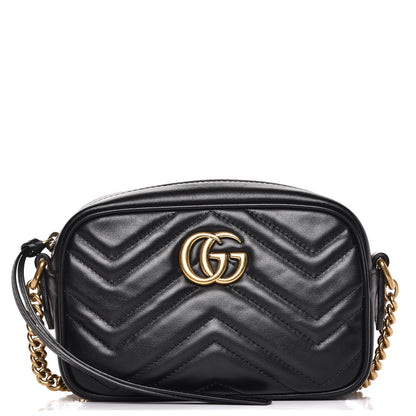 Gucci Calfskin Matelasse Mini GG Marmont Chain Shoulder Bag Black 1 of 8
