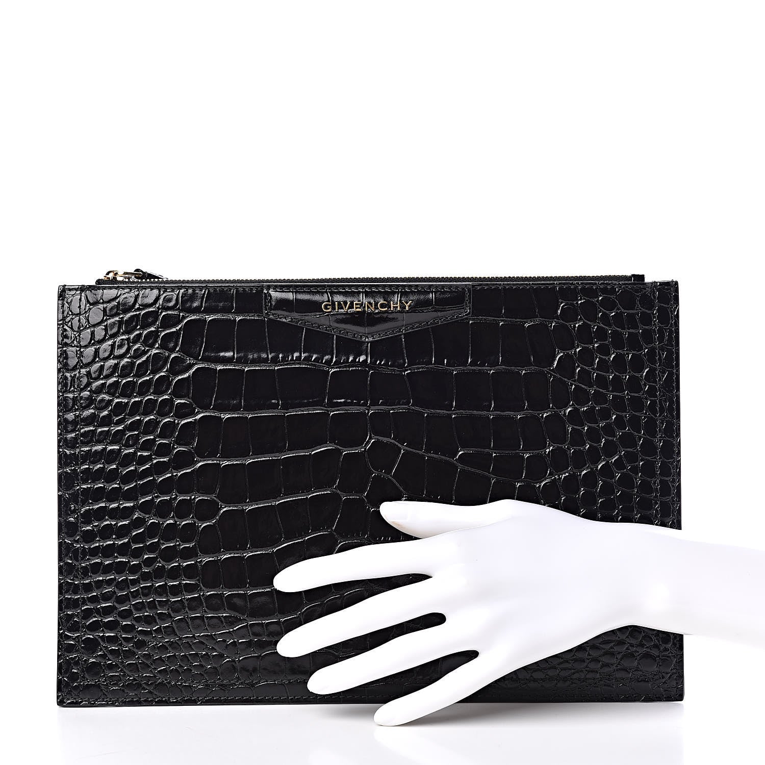 Givenchy Calfskin Crocodile Embossed Medium Zip Pouch Black 2 of 10