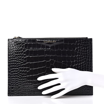 Givenchy Calfskin Crocodile Embossed Medium Zip Pouch Black 2 of 10