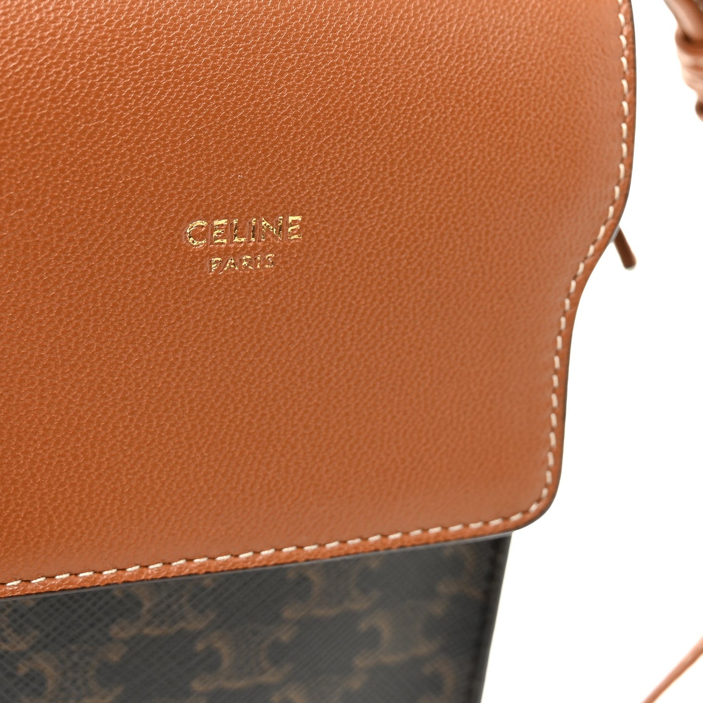 Triomphe Canvas Lambskin Phone Pouch With Flap Tan
