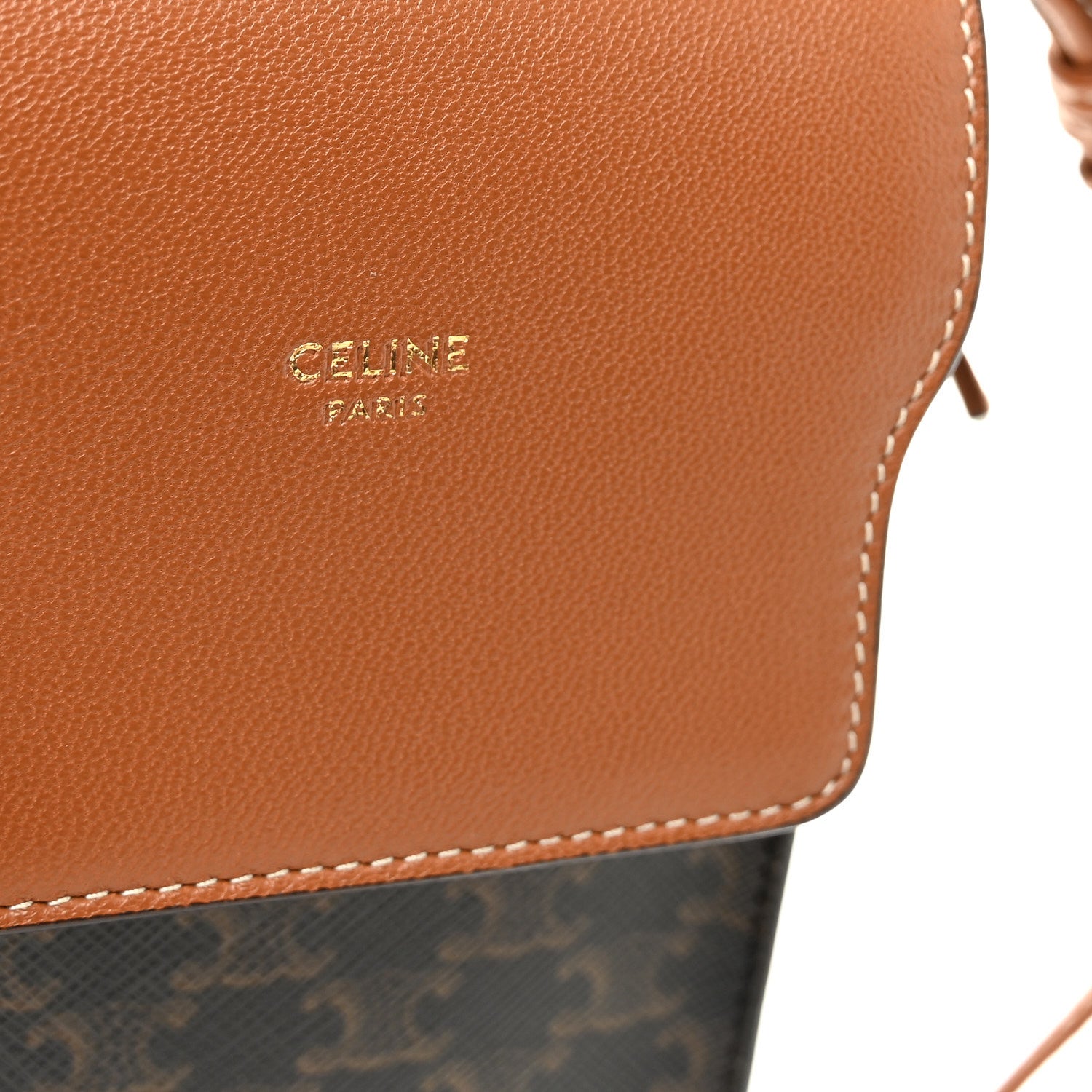 Celine Triomphe Canvas Lambskin Phone Pouch With Flap Tan 6 of 12