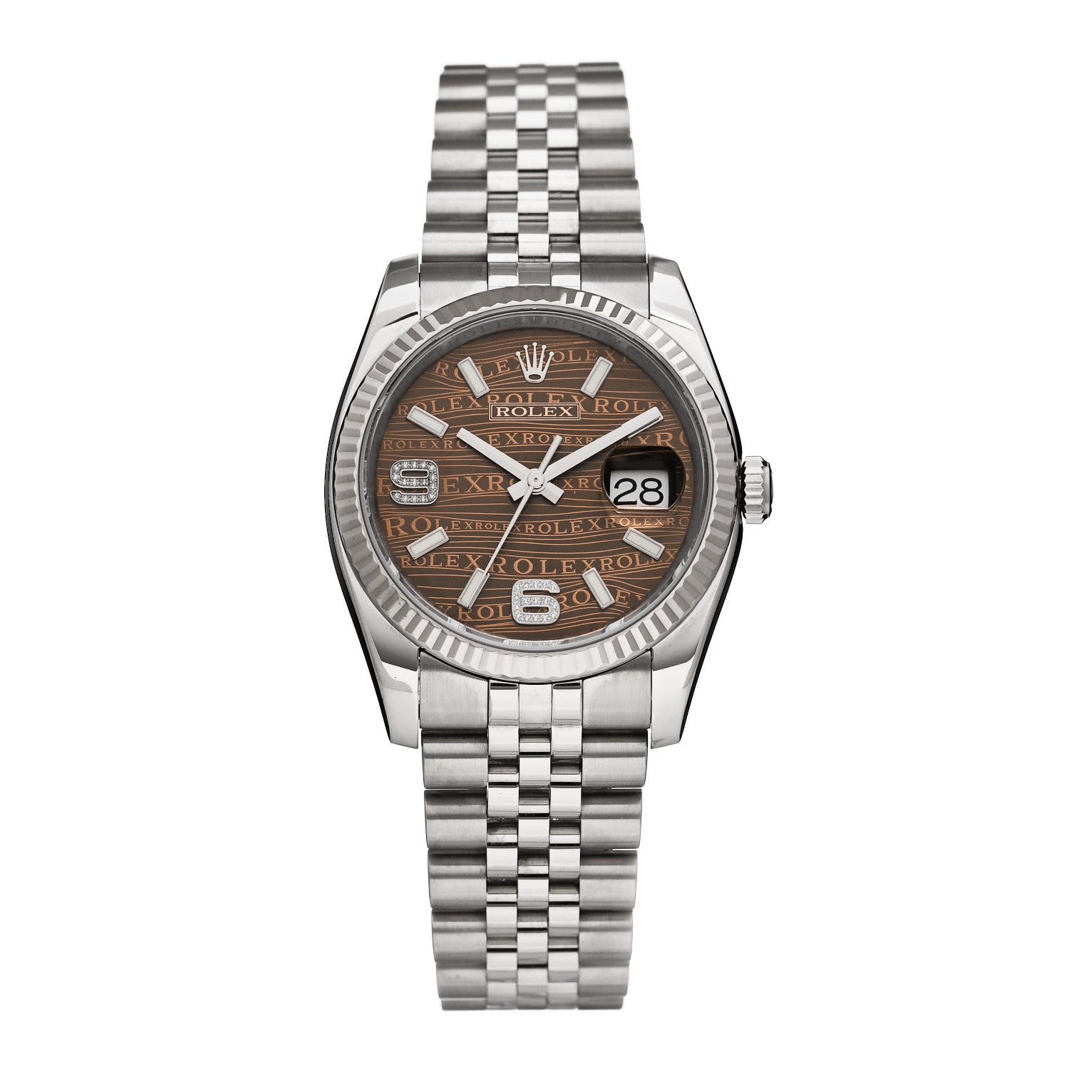 Rolex Stainless Steel 18K White Gold Diamond 36mm Oyster Perpetual Datejust Watch Bronze Waves 116234 1 of 4