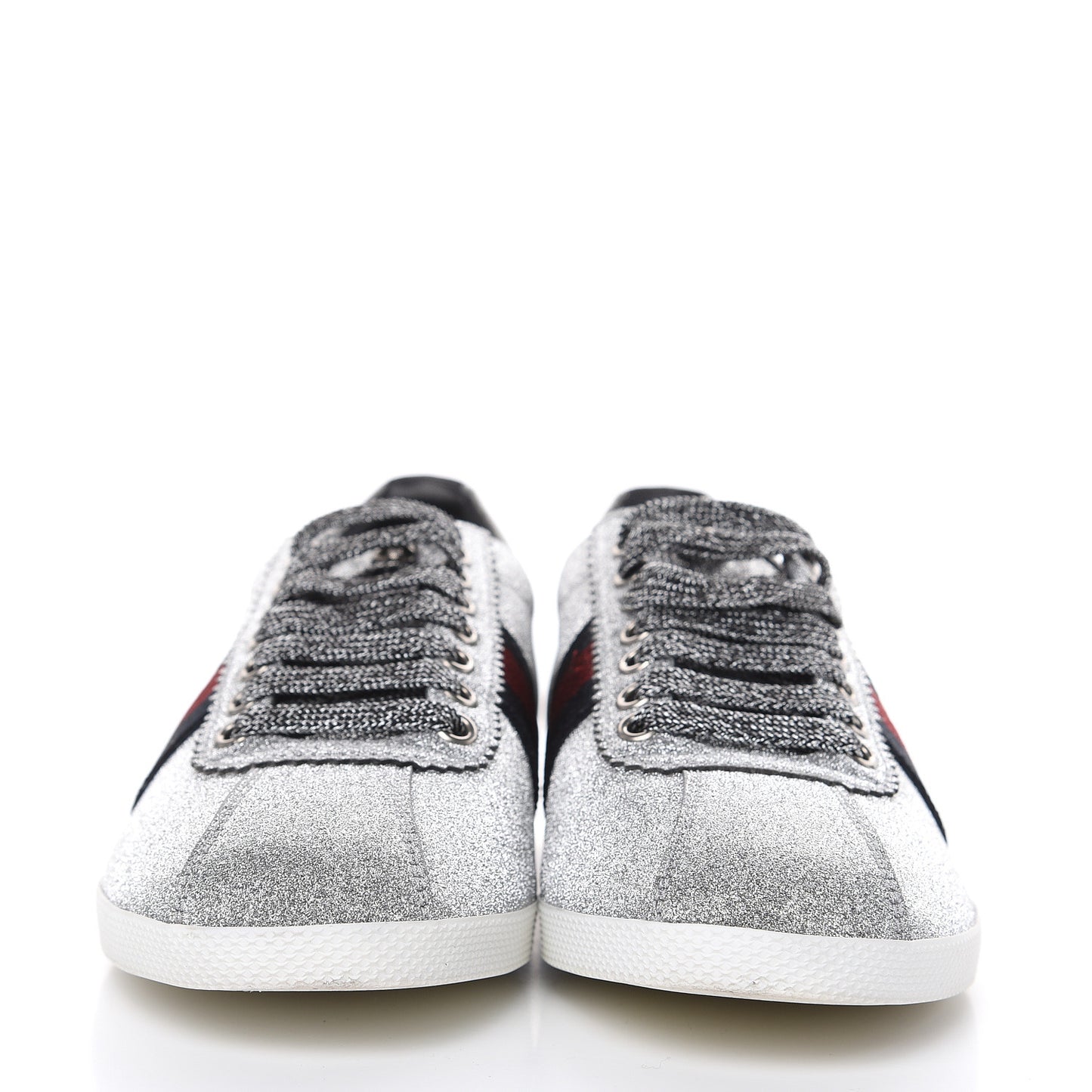 Glitter Fabric Studded Web Sneakers 38 Silver