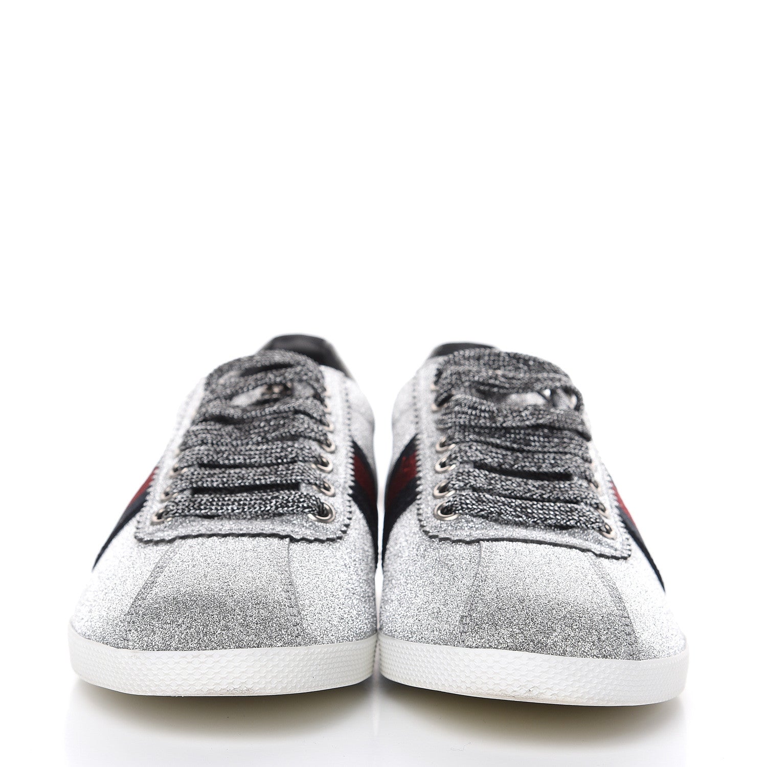 Gucci Glitter Fabric Studded Web Sneakers 38 Silver 2 of 9