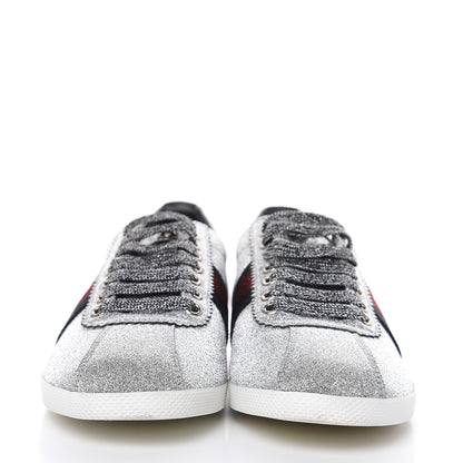 Gucci Glitter Fabric Studded Web Sneakers 38 Silver 2 of 9
