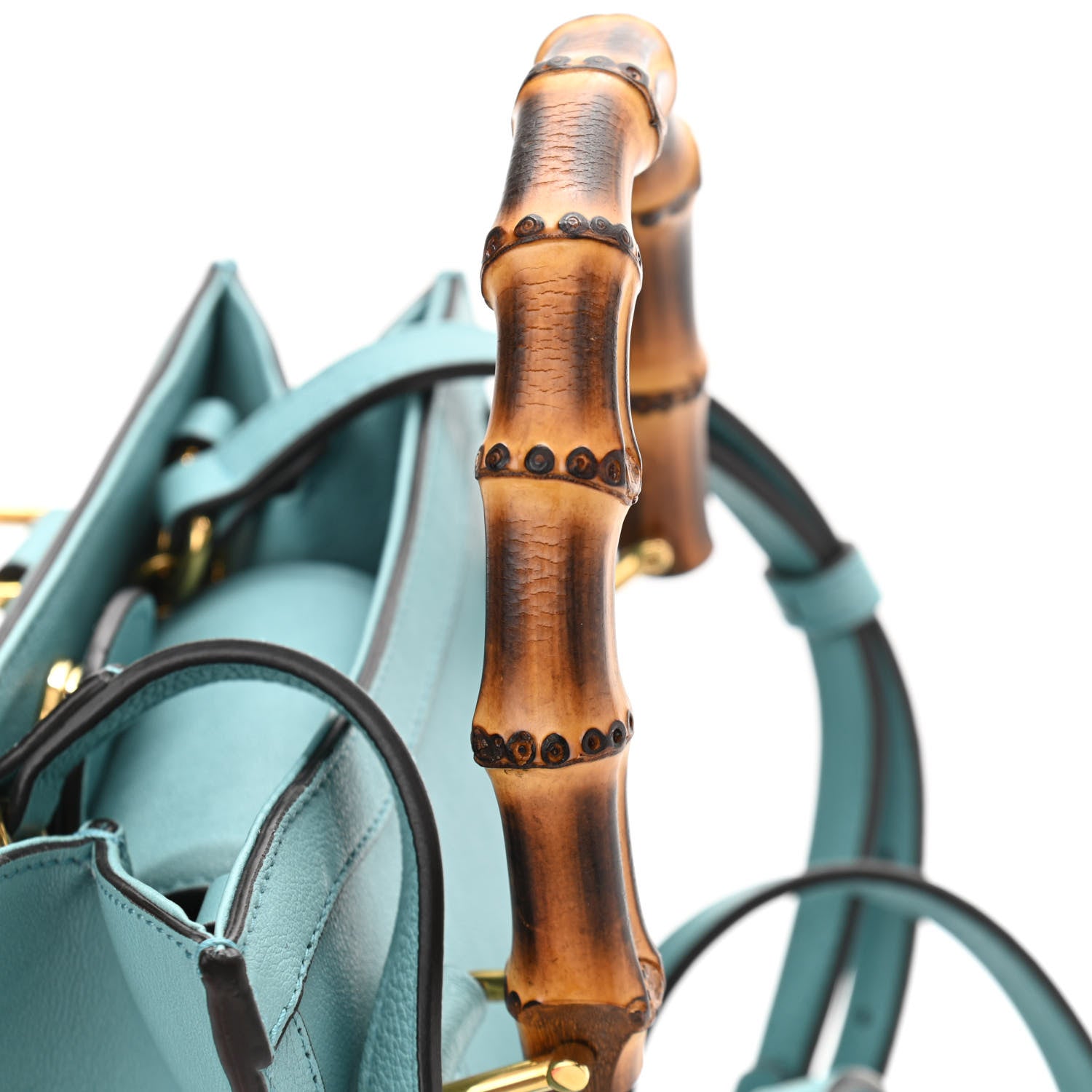 Gucci Wonka Grain Calfskin Mini Diana Tote Bag Dusty Azure Orange Fluo 9 of 12