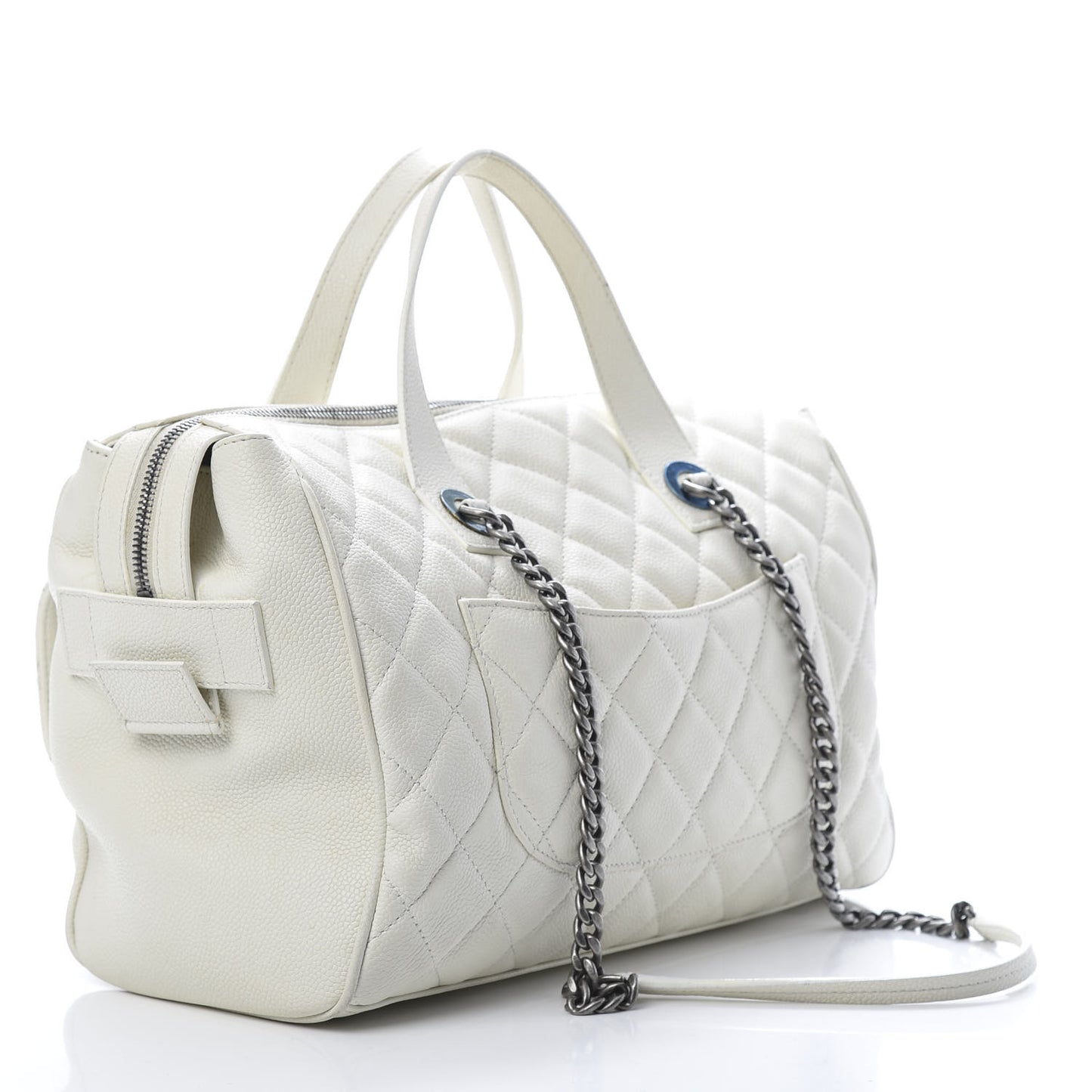 Caviar Quilted Large Casual Pocket Tote White