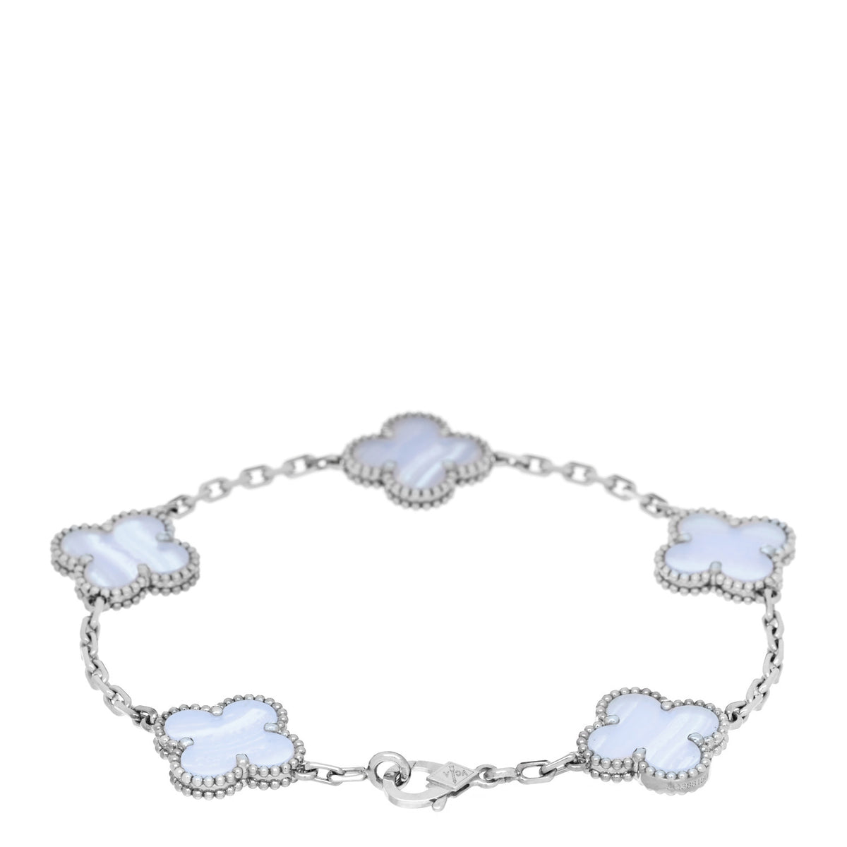 18K White Gold Chalcedony 5 Motifs Vintage Alhambra Bracelet