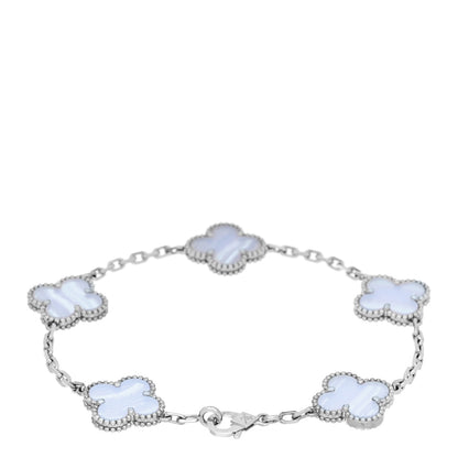 Van Cleef & Arpels 18K White Gold Chalcedony 5 Motifs Vintage Alhambra Bracelet 2 of 5
