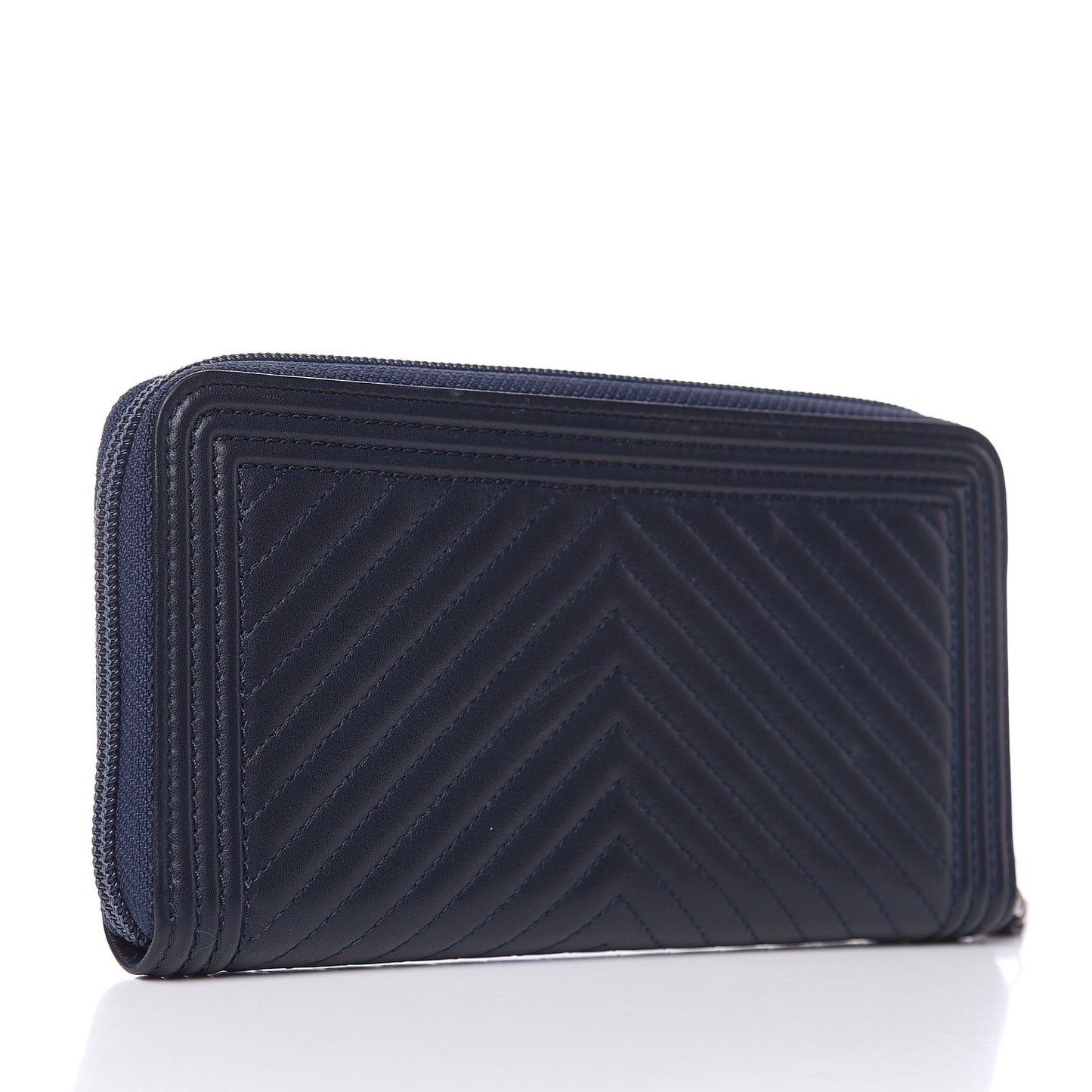 Lambskin Chevron Zip Around Boy Wallet Blue