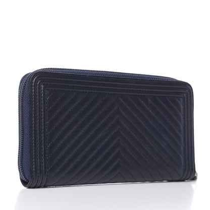 Chanel Lambskin Chevron Zip Around Boy Wallet Blue 3 of 9