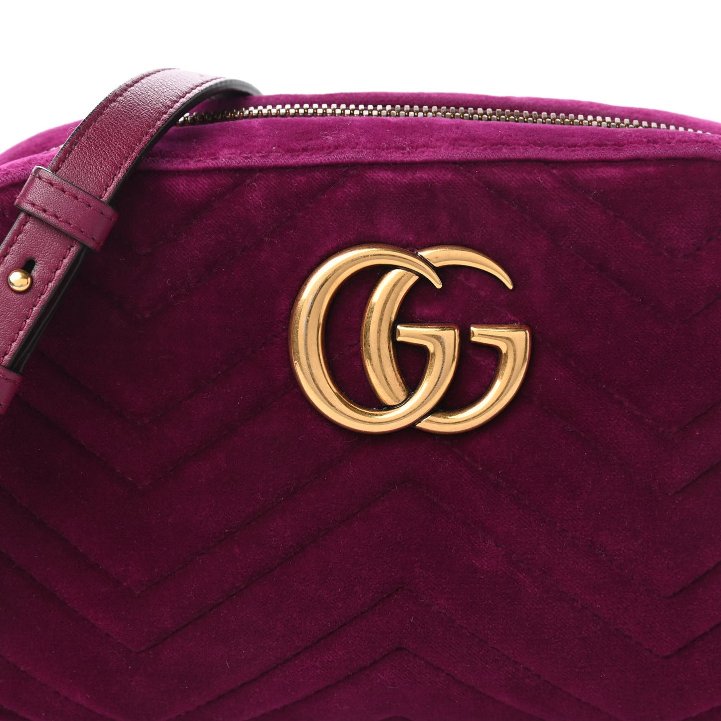 Velvet Matelasse Small GG Marmont Chain Shoulder Bag Fuchsia Violet Cyclamen