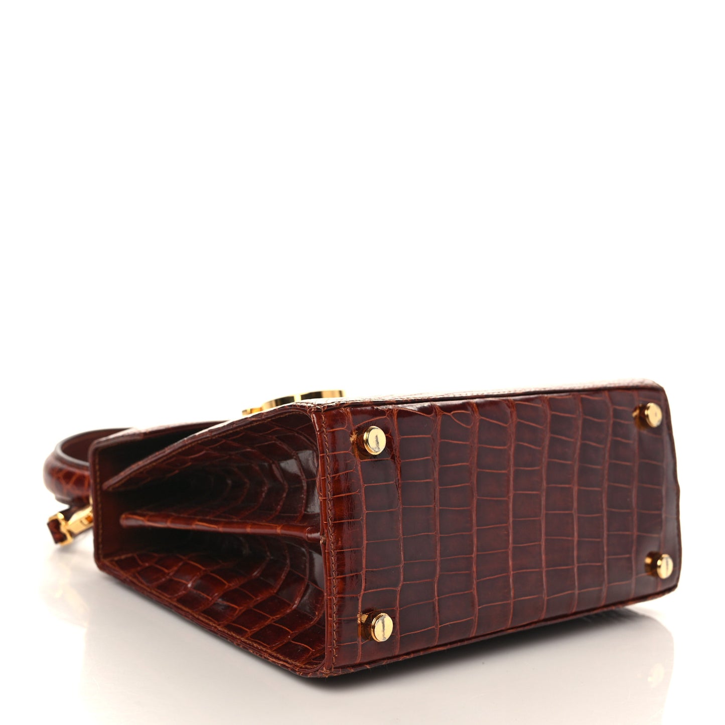 Crocodile Gancini 2-Way Top Handle Bag Brown